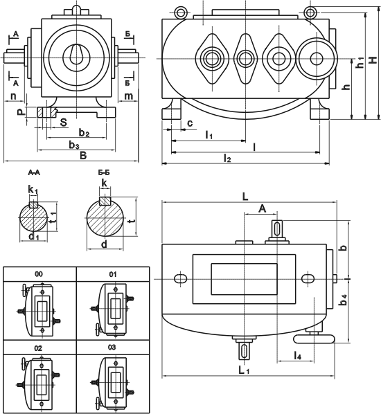 Габаритные и присоединительные размеры (вариатор с редуктором на входе)